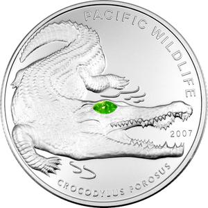 Palau / Five Dollar Silver 2007 Saltwater Crocodile - reverse photo