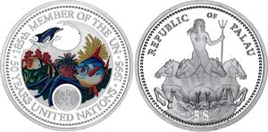 Palau / Five Dollars Silver 1995 United Nations - obverse photo