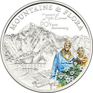Palau / Five Dollars Silver 2013 First Ascent of Mount Everest - reverse photo