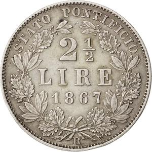 Papal States / Two and a Half Lire 1867 - reverse photo