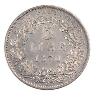 Papal States / Five Lire 1870 - reverse photo