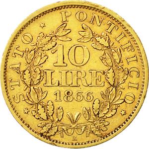 Papal States / Ten Lire 1866 - reverse photo