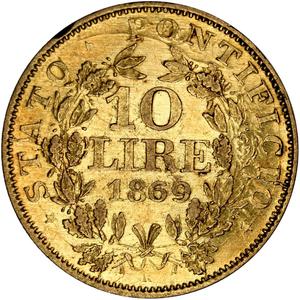 Papal States / Ten Lire 1869 - reverse photo