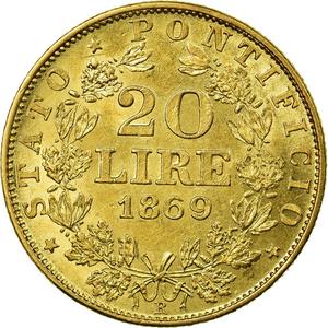 Papal States / Twenty Lire 1869 - reverse photo