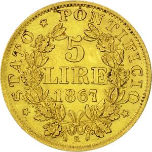 Papal States / Five Lire 1867 - reverse photo