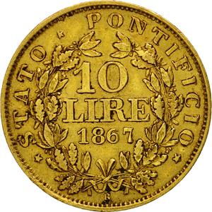 Papal States / Ten Lire 1867 - reverse photo