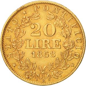 Papal States / Twenty Lire 1868 - reverse photo