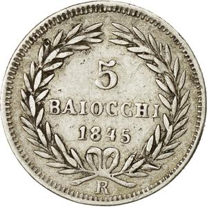 Papal States / Five Baiocchi 1845 - reverse photo