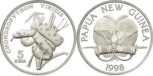 Papua New Guinea / Silver Ounce 1998 Green Tree Python - obverse photo