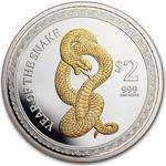 Silver Ounce 2013 Year of the Snake: Photo 2013 Pitcairn Island 1 oz Silver Year of the Snake Proof Guilded / thumbnail