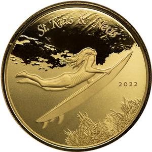 Saint Kitts and Nevis / Gold Ounce 2022 Underwater Surfer - reverse photo