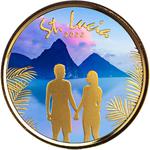 Saint Lucia / Gold Ounce 2022 Young Couple / Coloured Proof - reverse photo