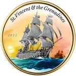 Saint Vincent and the Grenadines / Gold Ounce 2022 Sailing War Ship / Coloured Proof - reverse photo