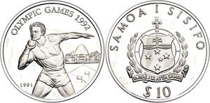 Samoa / Silver Ounce 1991 Olympic Games - Shot Putter - reverse photo