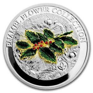 Samoa / Silver Ounce 2021 Enamel Flower Collection - Holly - reverse photo