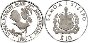 Samoa / Silver Ounce 1986 WWF - Fantail Bird - obverse photo