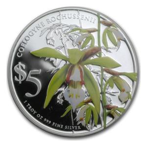 Singapore / Silver Ounce 2014 Native Orchids of Singapore - Coelogyne Rochussenii - reverse photo