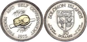 Solomon Islands / Ten Dollars Silver 1975 Freedom and Self Government - reverse photo