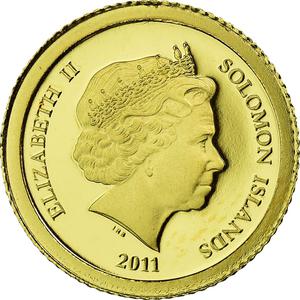 Solomon Islands / Five Dollars Gold 2011 Lighthouse of Alexandria - reverse photo