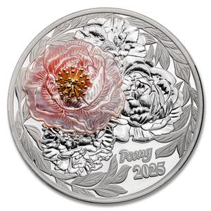 Solomon Islands / Silver Two Ounces 2025 Peony Flower - reverse photo