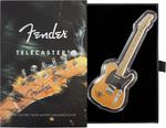 Silver Ounce 2021 Fender Telecaster: Photo 1oz Pure Silver Fender Stratocaster in Surf Green Shaped Coin / thumbnail