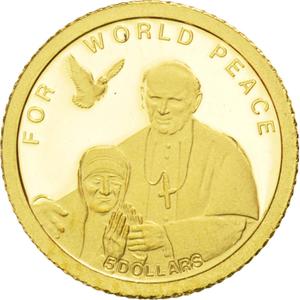 Solomon Islands / Five Dollars Gold 2010 For World Peace - reverse photo