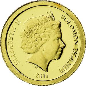 Solomon Islands / Five Dollars Gold 2011 Statue of Zeus - reverse photo