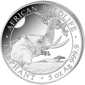 Somalia / Silver Five Ounces 2023 African Wildlife - Elephant - reverse photo