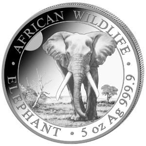 Somalia / Silver Five Ounces 2025 African Wildlife - Elephant - reverse photo