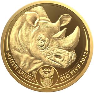 South Africa / Gold Five Ounces 2022 Big Five - Rhino - obverse photo