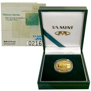 South Africa / Gold Quarter Ounce 2010 Natura - Rhino - obverse photo