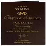 Gold Quarter Ounce 1995 Natura - Rhino: Photo Coin, South Africa, Gold Quarter Ounce 1995 Natura - Rhino / thumbnail
