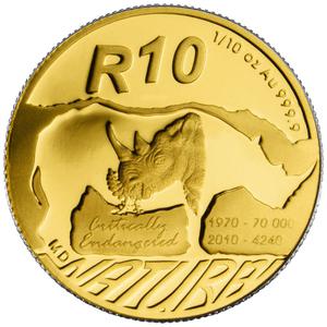 South Africa / Gold Tenth-Ounce 2010 Natura - Rhino - reverse photo