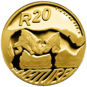 South Africa / Gold Quarter Ounce 2010 Natura - Rhino - reverse photo