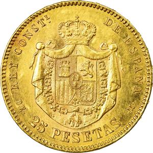 Spain / Twenty-five Pesetas 1876 - reverse photo