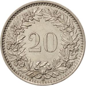 Switzerland / Twenty Centimes (Rappen) 1955 - reverse photo