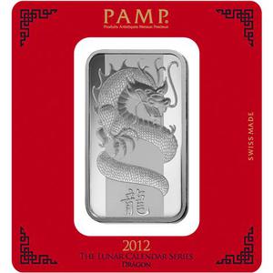 Switzerland / Silver One Hundred Grams Bar 2012 Year of the Dragon - reverse photo