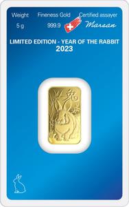 Switzerland / Gold Five Grams 2023 Year of the Rabbit - Argor Heraeus - reverse photo