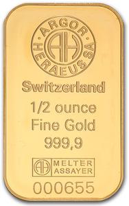 Switzerland / Gold Half Ounce Bar - Argor-Heraeus - reverse photo