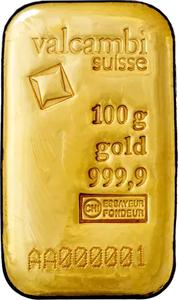 Switzerland / Gold One Hundred Grams Bar - Valcambi, Cast - reverse photo