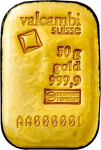 Switzerland / Gold Fifty Grams Bar - Valcambi, Cast - reverse photo