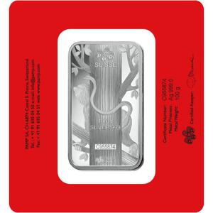 Switzerland / Silver One Hundred Grams Bar 2016 Year of the Monkey - obverse photo