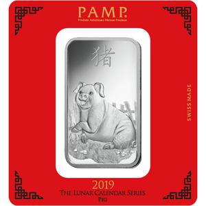 Switzerland / Silver One Hundred Grams Bar 2019 Year of the Pig - reverse photo