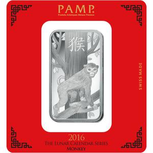 Switzerland / Silver One Hundred Grams Bar 2016 Year of the Monkey - reverse photo
