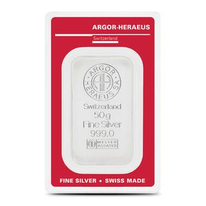 Switzerland / Silver Fifty Grams Bar - Argor-Heraeus - reverse photo