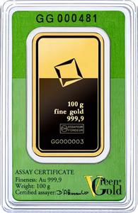 Switzerland / Gold One Hundred Grams Bar - Valcambi Green Gold - reverse photo