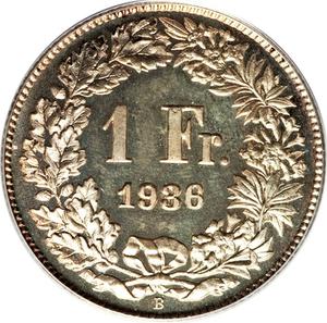 Switzerland / One Franc 1936 - reverse photo
