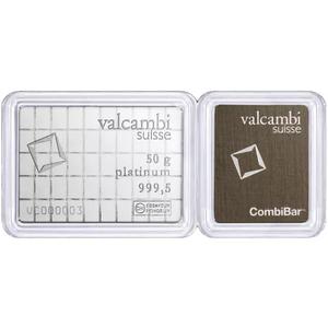 Switzerland / Platinum Fifty Grams CombiBar - Valcambi - reverse photo