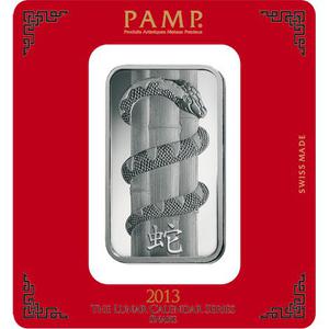 Switzerland / Silver One Hundred Grams Bar 2013 Year of the Snake - reverse photo