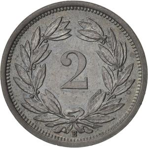 Switzerland / Two Centimes (Rappen), Hutter Design, Zinc - reverse photo